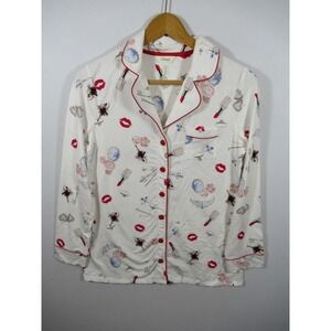 Soma Ballerina Print Notch Collar Pajama Top Women Small Long Sleeve